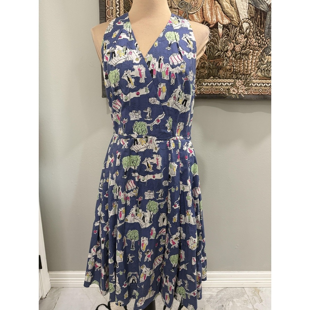 Boden Dress‎ Womens 8 Blue Novelty Print Halter Fit Flare Midi Sundress Summer